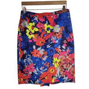 Ann Taylor Loft Skirt Women's 6 Bright Floral Pencil Canvas Back Pleat‎